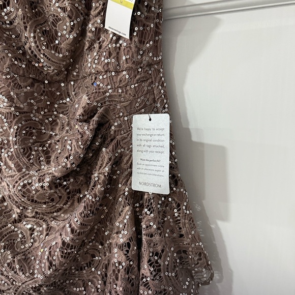 Alex Evenings One-Shoulder Sequin Lace Gown in Mocha - Picture 5 of 12